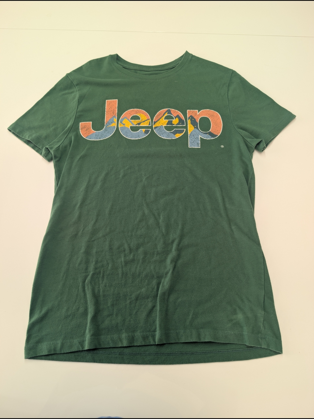 Jeep Green Short-Sleeve Logo Tee with Multicolor Print
